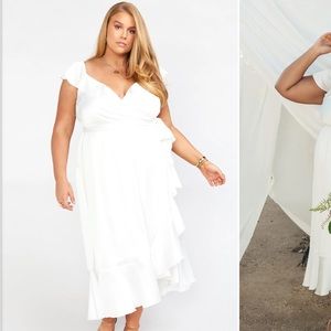 Show Me Your Mumu Samantha Ruffle Wrap Dress in Ivory